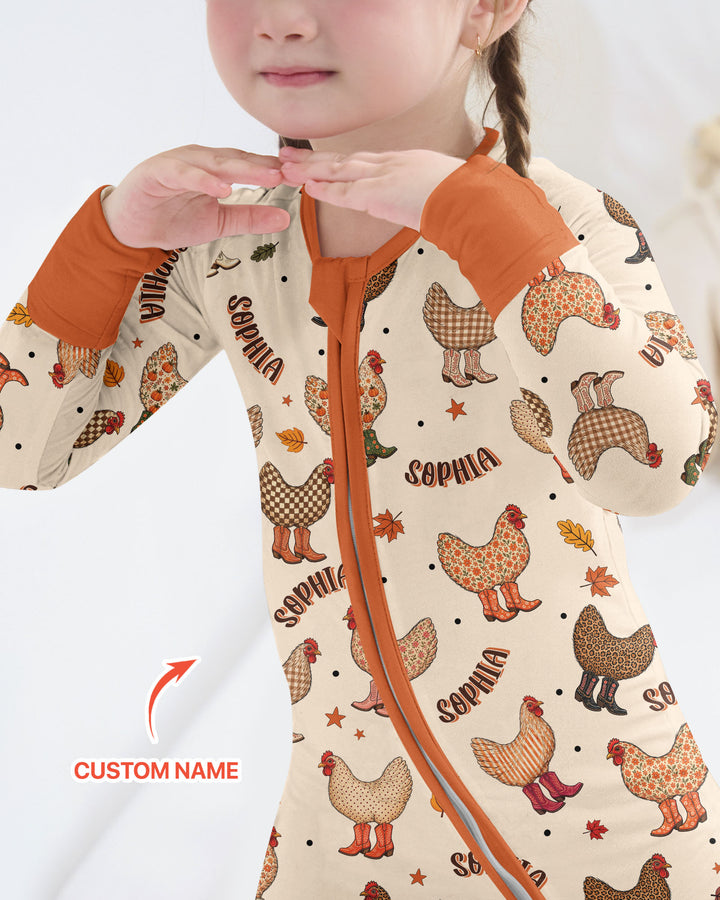 Custom Name Preppy Fall Chicken Bamboo Convertible Zippy