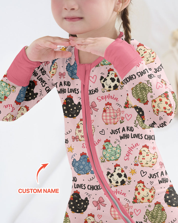 Custom Name Just A Kid Who Loves Chickens Bamboo Convertible Zippy