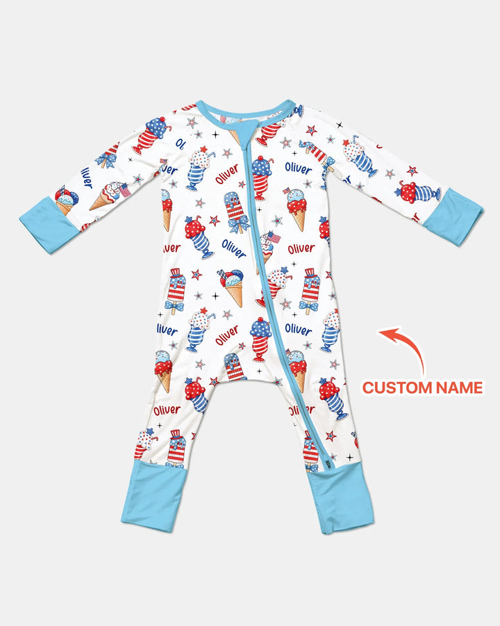 Custom Name Red, White & Ice Cream Bamboo Convertible Zippy