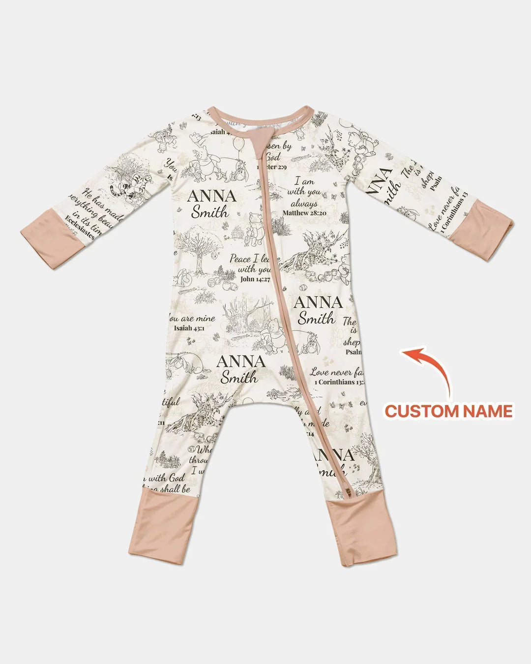 Classic Bear Bible Verse Custom Name Bamboo Convertible Zippy