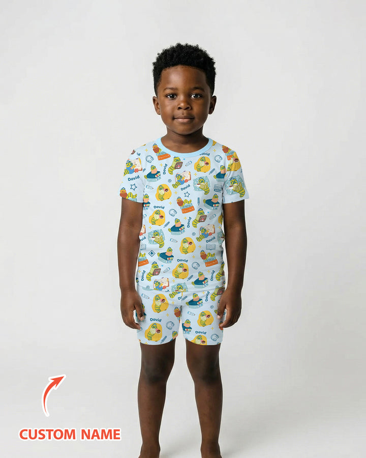 Little Book Worm Family Matching Bamboo Two Piece Short Sleeve Shorts Pajama Set