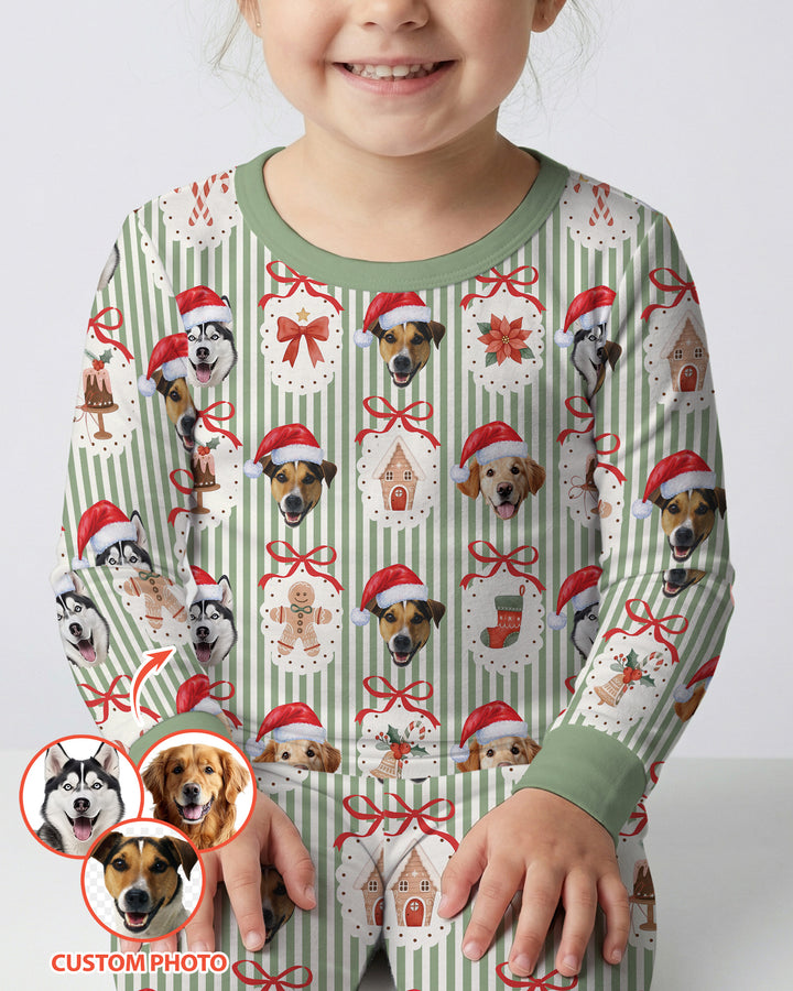 Christmas Paws Custom Photo Bamboo Two Piece Long Sleeve Pajama Set