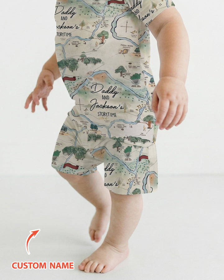 Mommy Daddy And Me Bedtime Story Family Matching Bamboo Two Piece Short Sleeve Shorts Pajama Set