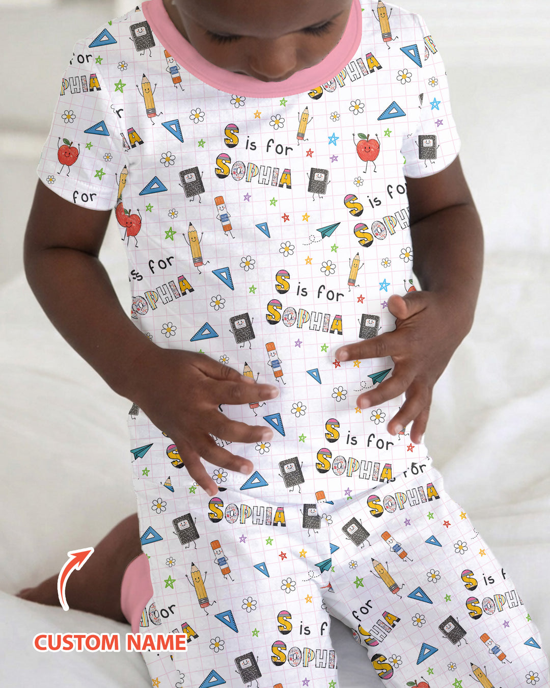 Personalized Back To School Bamboo Two Piece Short Sleeve Pajama Set