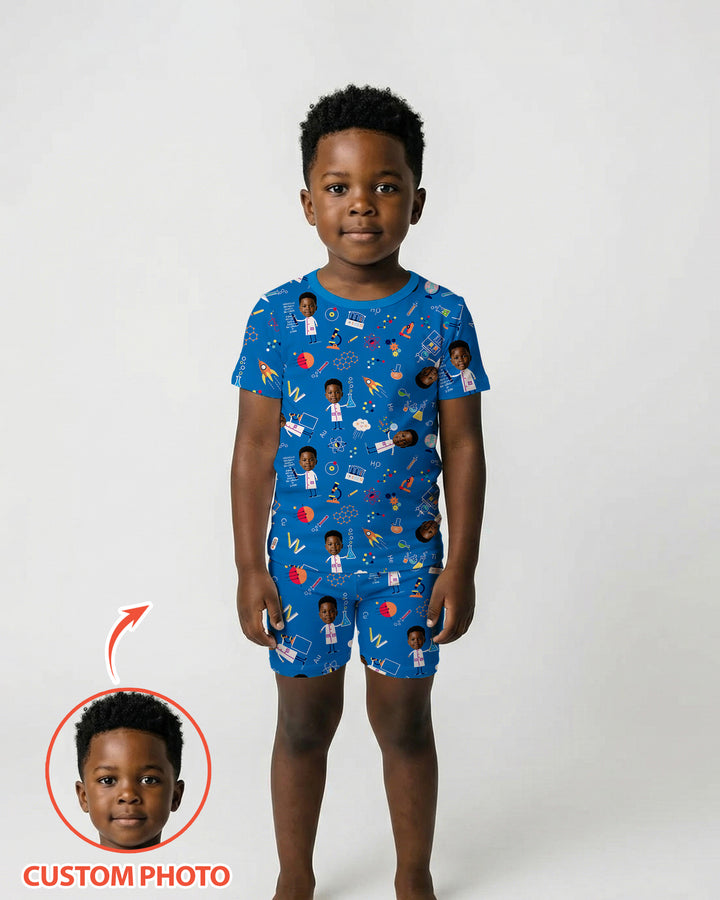 Custom Image Chemical Laboratory Bamboo Two Piece Short Sleeve Shorts Pajama Set