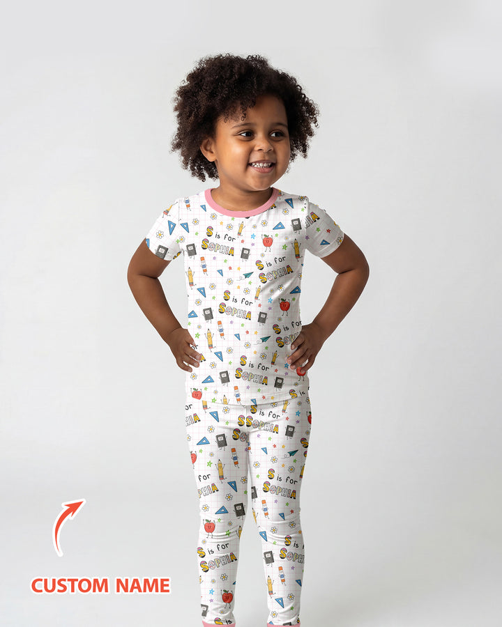 Personalized Back To School Bamboo Two Piece Short Sleeve Pajama Set