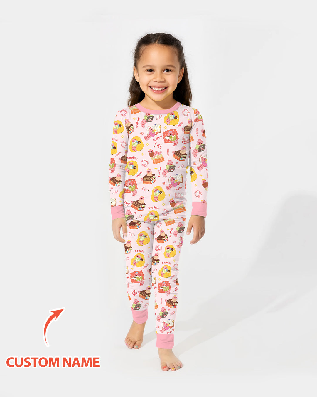 Little Book Worm Family Matching Bamboo Two Piece Long Sleeve Pajama Set