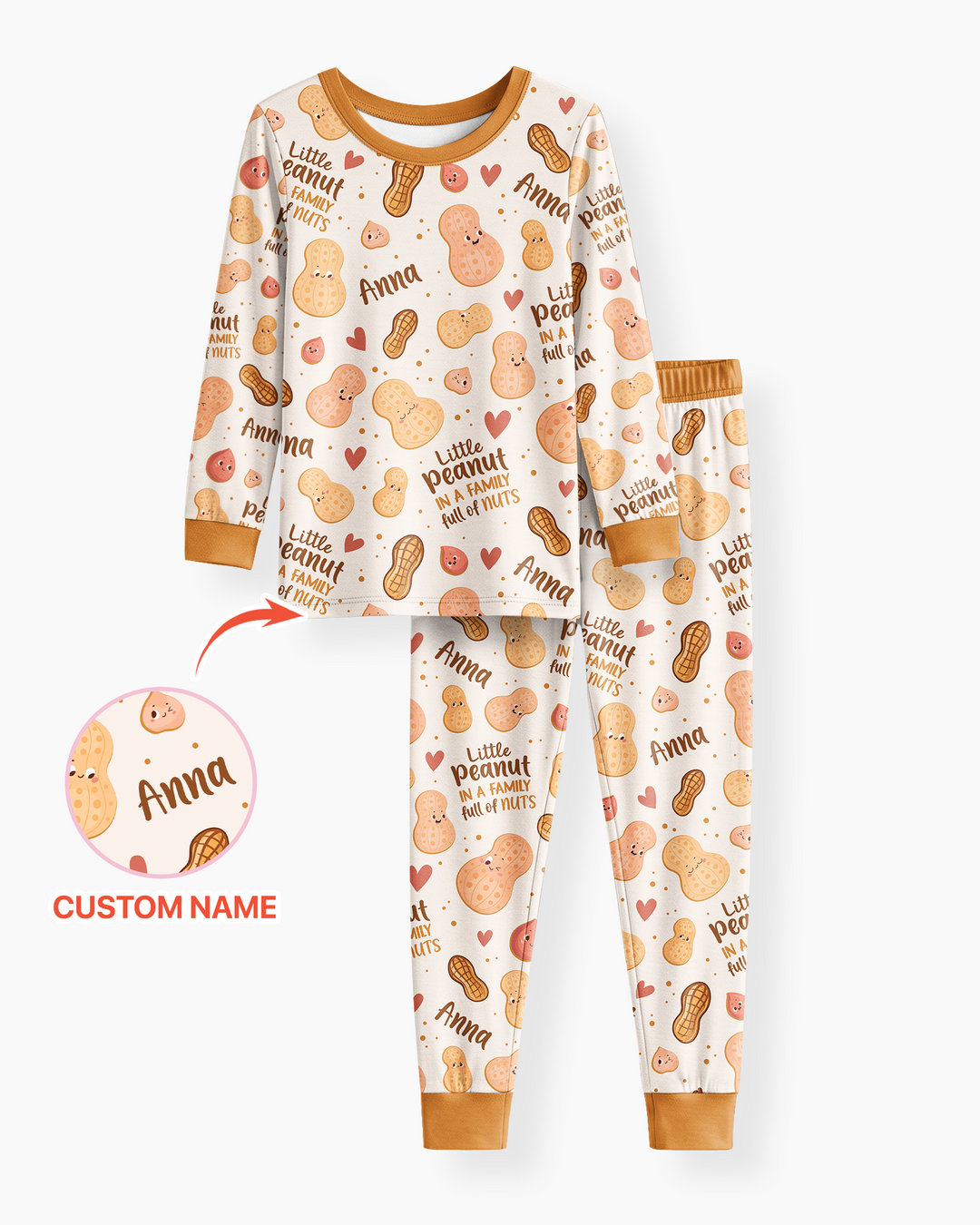 Custom Name Little Peanut In A Family Full Of Nuts Bamboo Two Piece Long Sleeve Pajama SeT