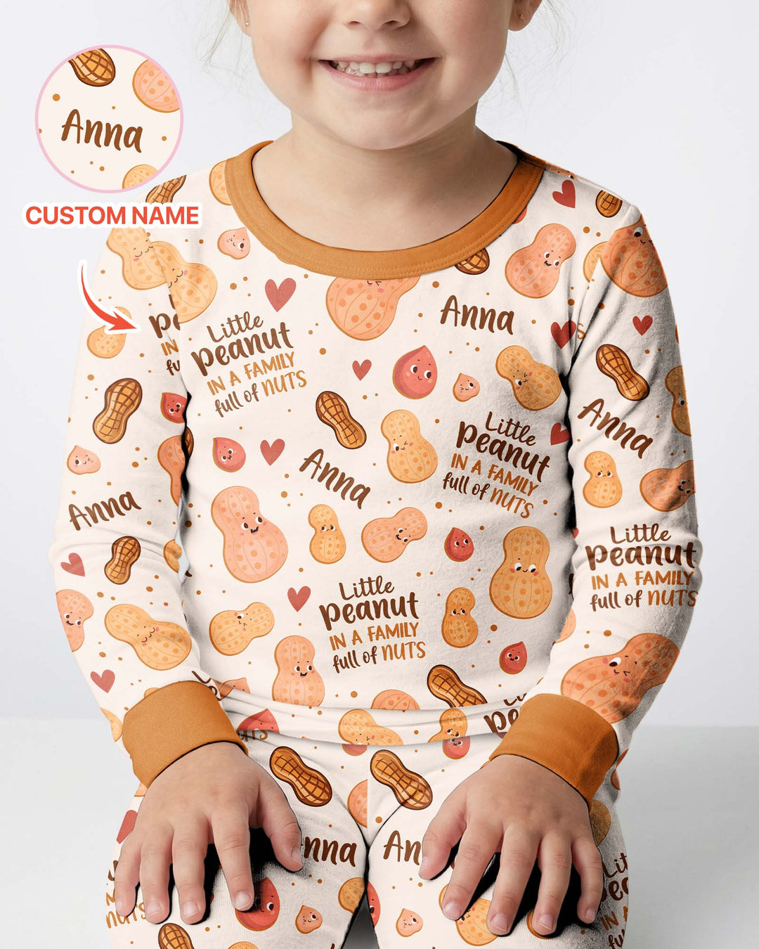 Custom Name Little Peanut In A Family Full Of Nuts Bamboo Two Piece Long Sleeve Pajama SeT