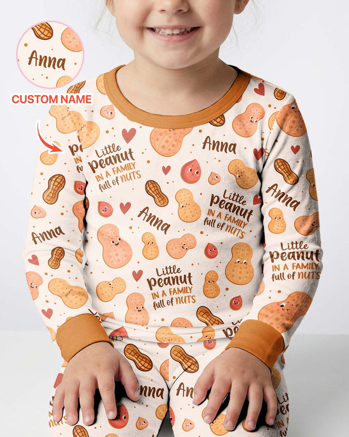 Custom Name Little Peanut In A Family Full Of Nuts Bamboo Two Piece Long Sleeve Pajama SeT