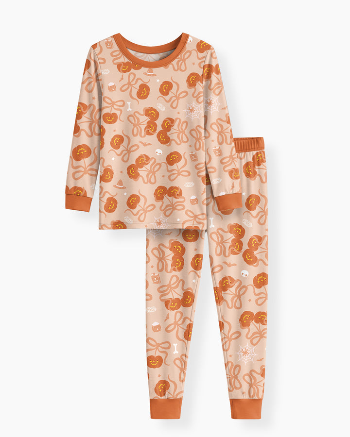 Jack-o'-lantern Coquette Bow Matching Bamboo Two Piece Long Sleeve Pajama Set