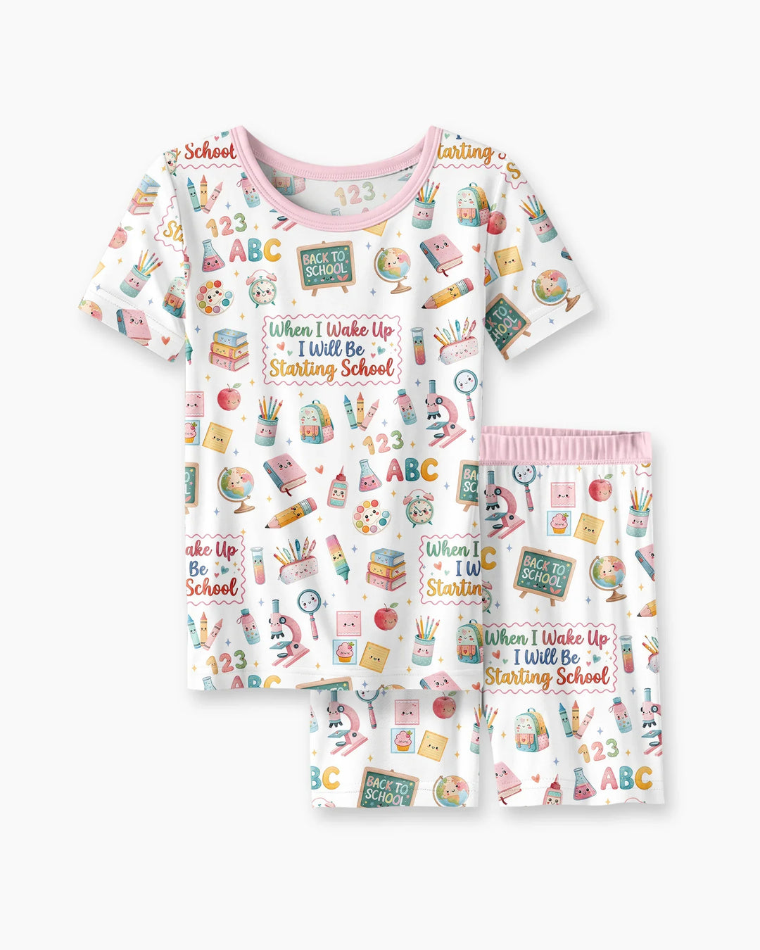 When I Wake Up I Will Be Starting School Bamboo Two Piece Short Sleeve Shorts Pajama Set