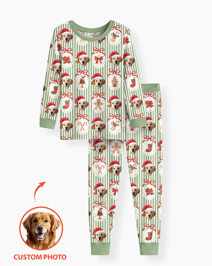 Christmas Paws Custom Photo Bamboo Two Piece Long Sleeve Pajama Set