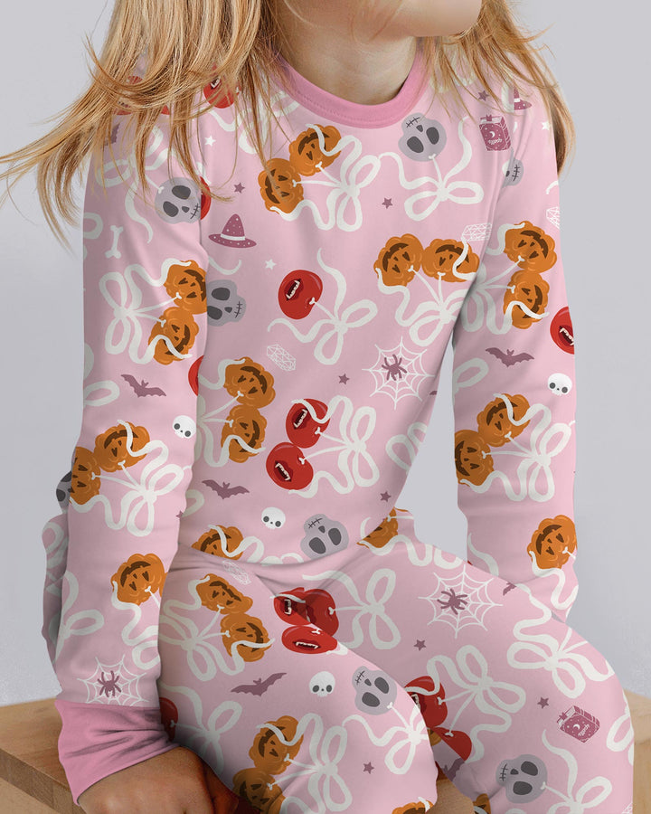 Spooky Halloween Cherry Matching Bamboo Two Piece Long Sleeve Pajama Set