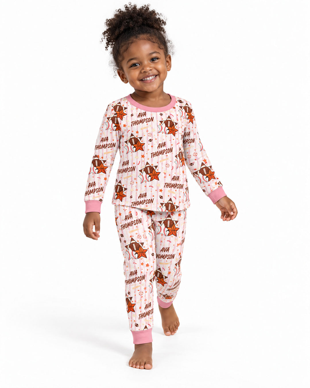 Sport Balls Custom Name Bamboo Two Piece Long Sleeve Pajama Set