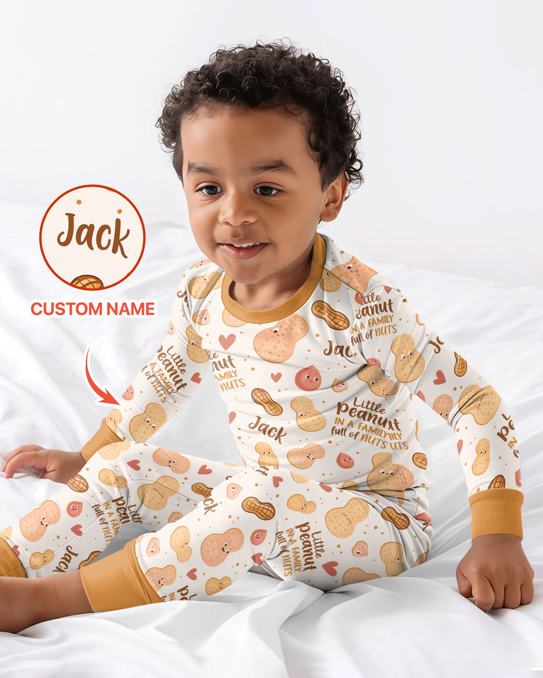 Custom Name Little Peanut In A Family Full Of Nuts Bamboo Two Piece Long Sleeve Pajama SeT