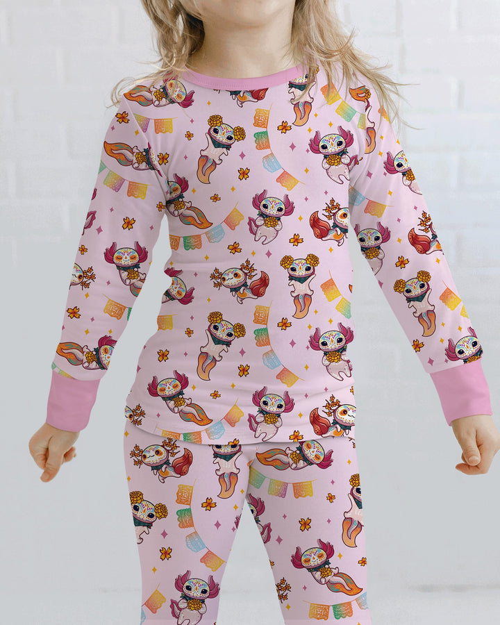Axololt Día de los Muertos Bamboo Two Piece Long Sleeve Pajama Set