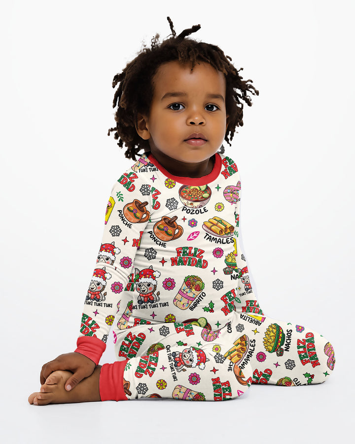 Mexican Christmas Feliz Navidad Bamboo Two Piece Long Sleeve Pajama Set