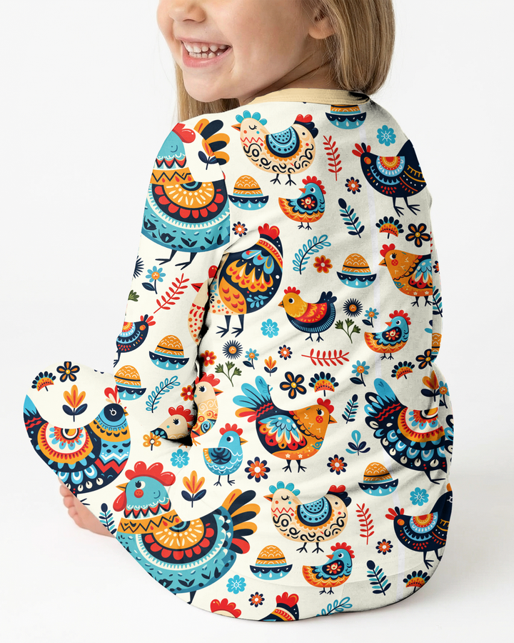Pioneer Chickens And Roosters  Bamboo Two Piece Long Sleeve Pajama Set