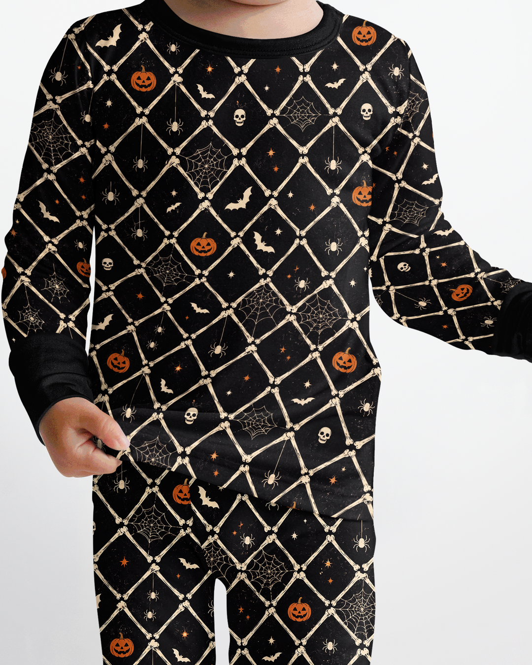 Gothic Skeleton Bones Spooky Halloween Bamboo Two Piece Long Sleeve Pajama Set