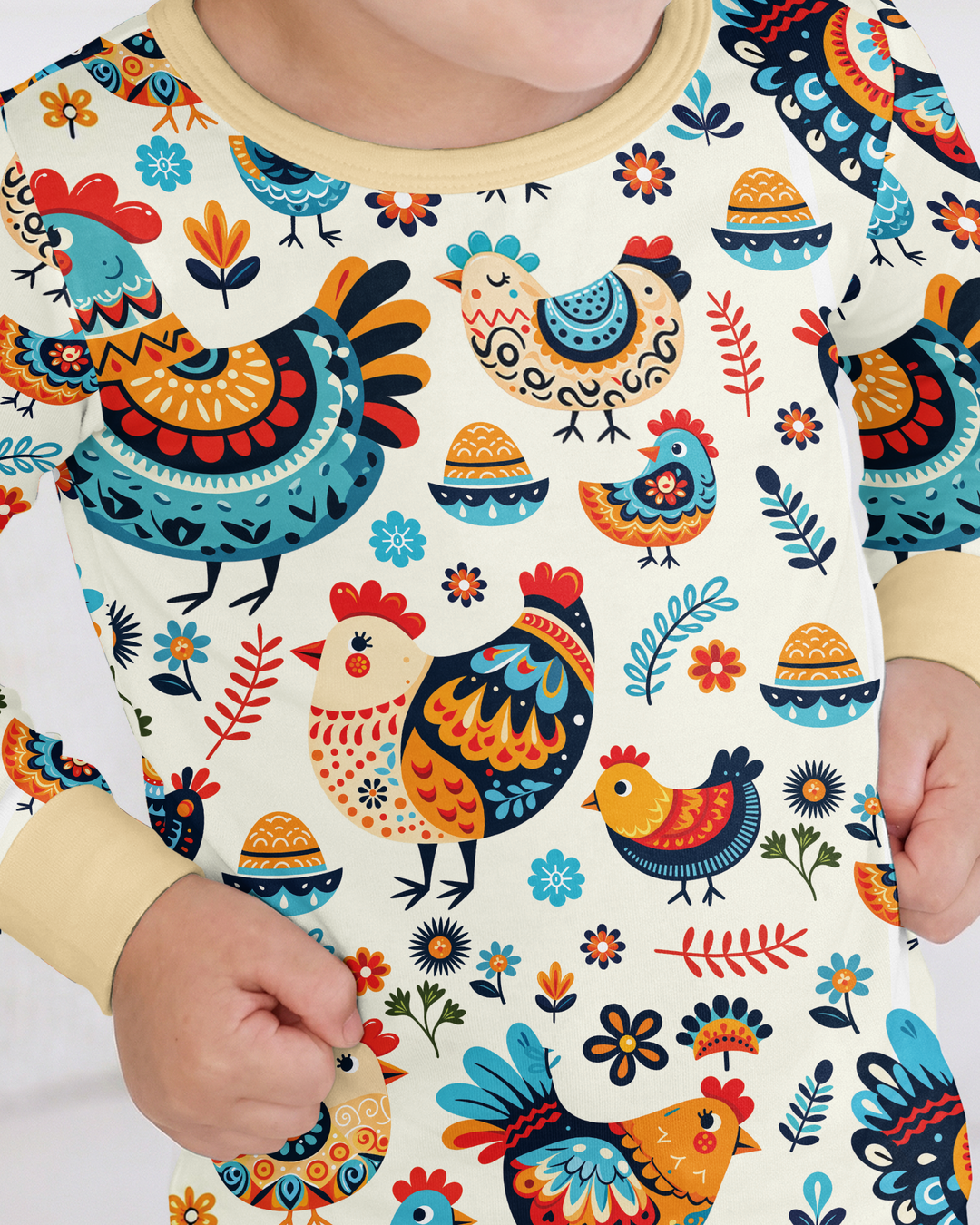 Pioneer Chickens And Roosters  Bamboo Two Piece Long Sleeve Pajama Set