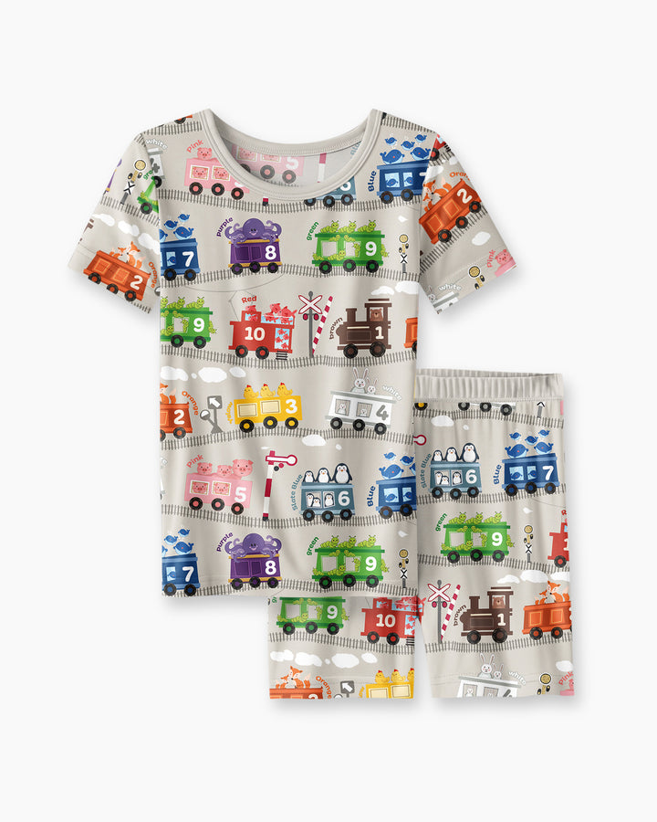 Color Train Bamboo Two Piece Short Sleeve Shorts Pajama Set