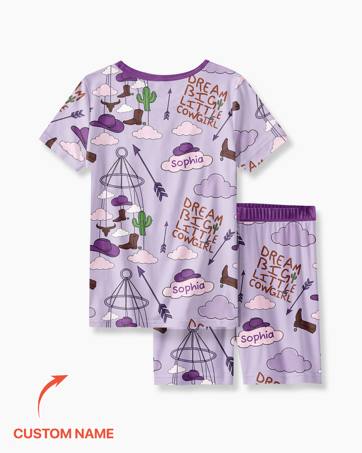 Litlle Cowboy Sis Bro Matching  Bamboo Two Piece Short Sleeve Shorts Pajama Set