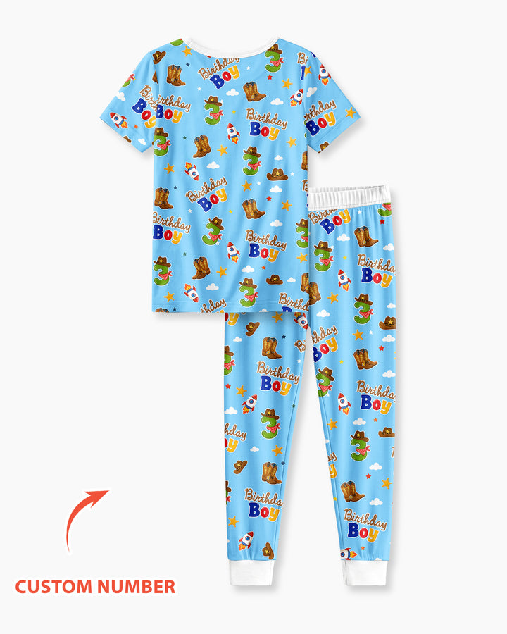 Custom Birthday Western Boy Bamboo Two Piece Short Sleeve Pajama Set