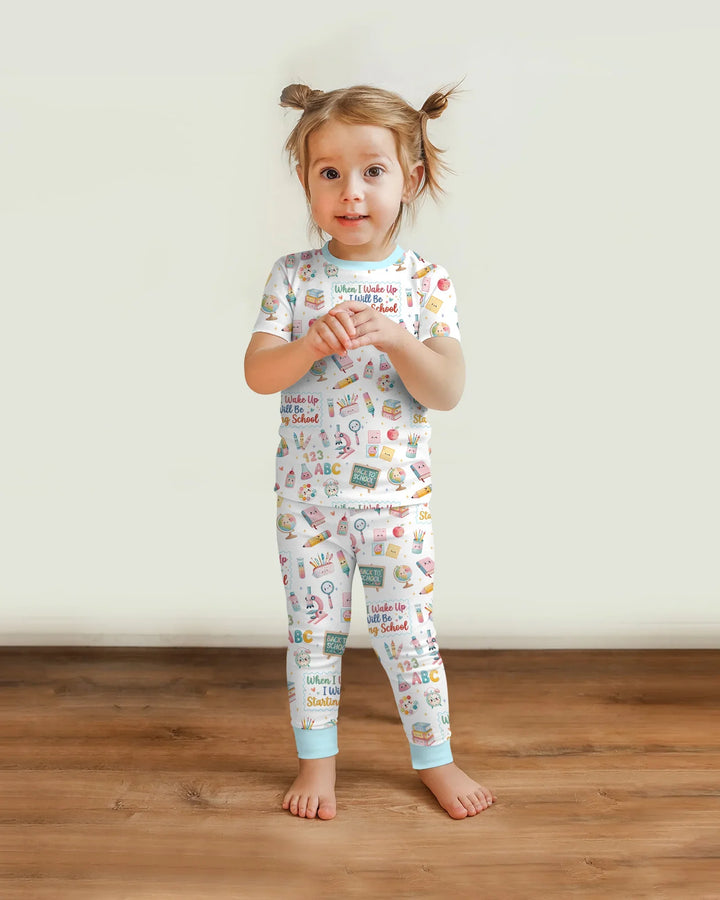 When I Wake Up I Will Be Starting School Bamboo Two Piece Short Sleeve Pajama Set