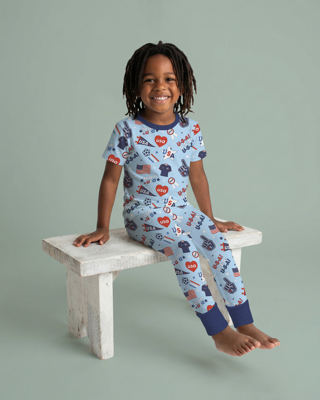 Soccer Party Team USA Bamboo Two Piece Short Sleeve Pajama Set