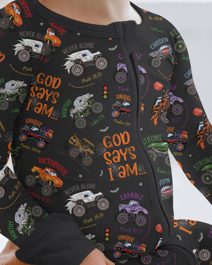God Says I Am BOY Halloween Monster Truck  Bamboo Convertible Zippy