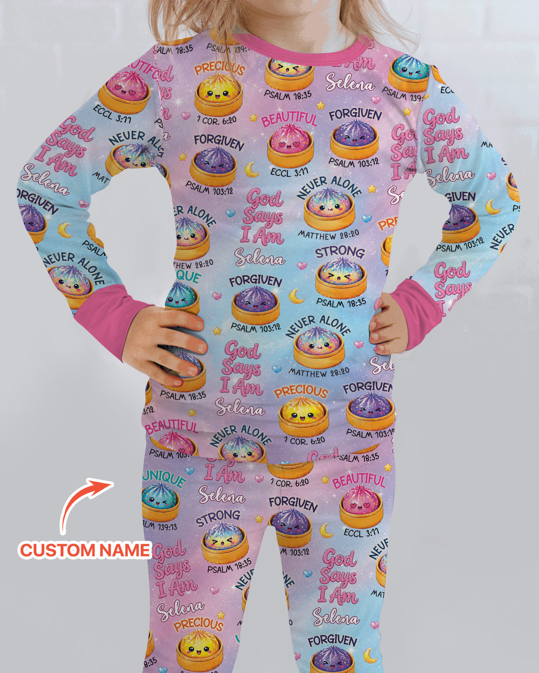 God Says I Am Glitter Dumpling Custom Name Bamboo Two Piece Long Sleeve Pajama Set