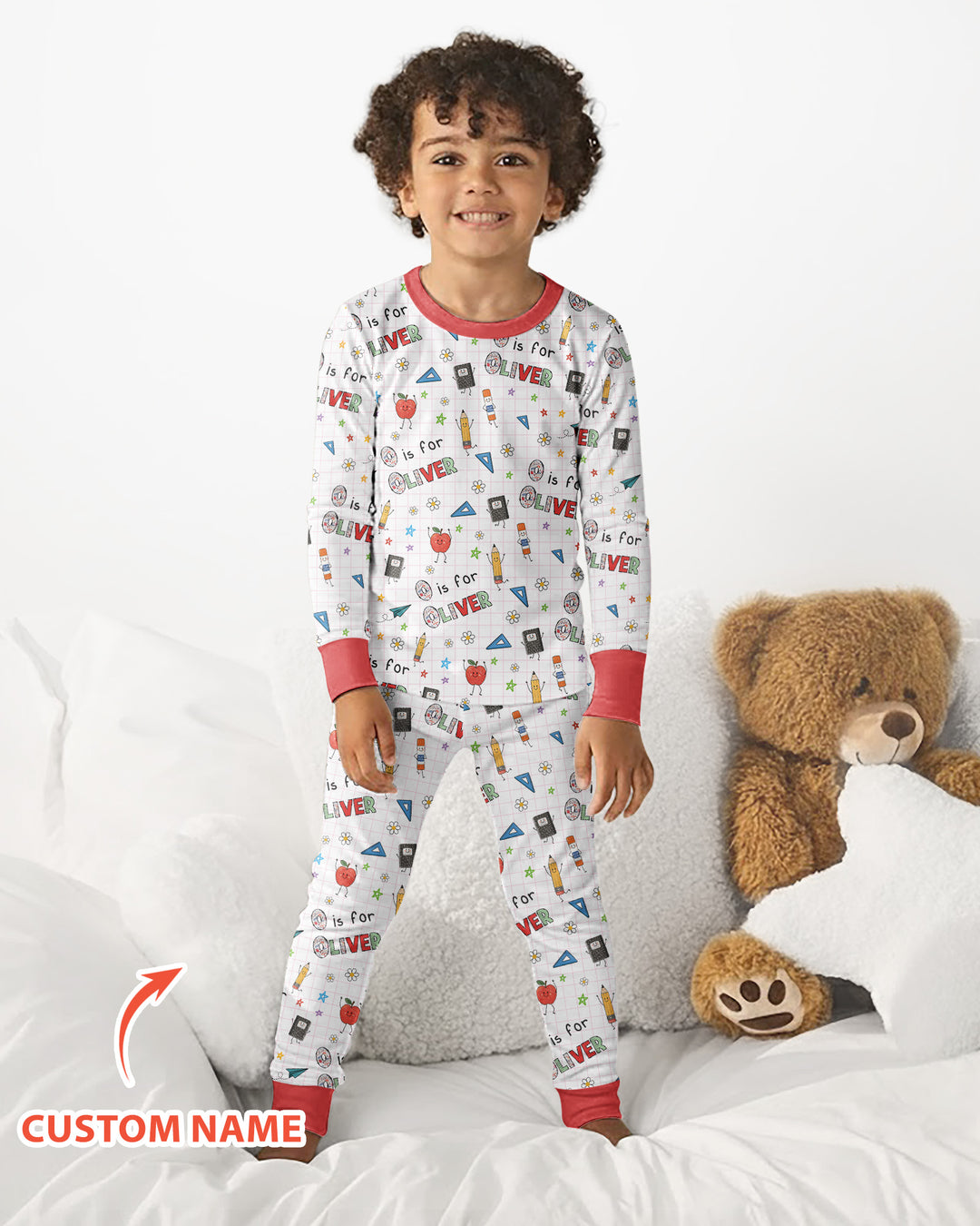 Personalized Back To School Bamboo Two Piece Long Sleeve Pajama Set