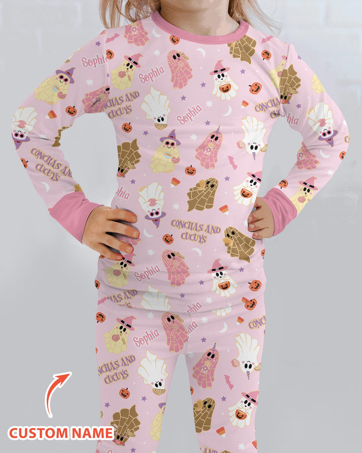 Pantasmas Mexican Halloween Custom Name Bamboo Two Piece Long Sleeve Pajama Set