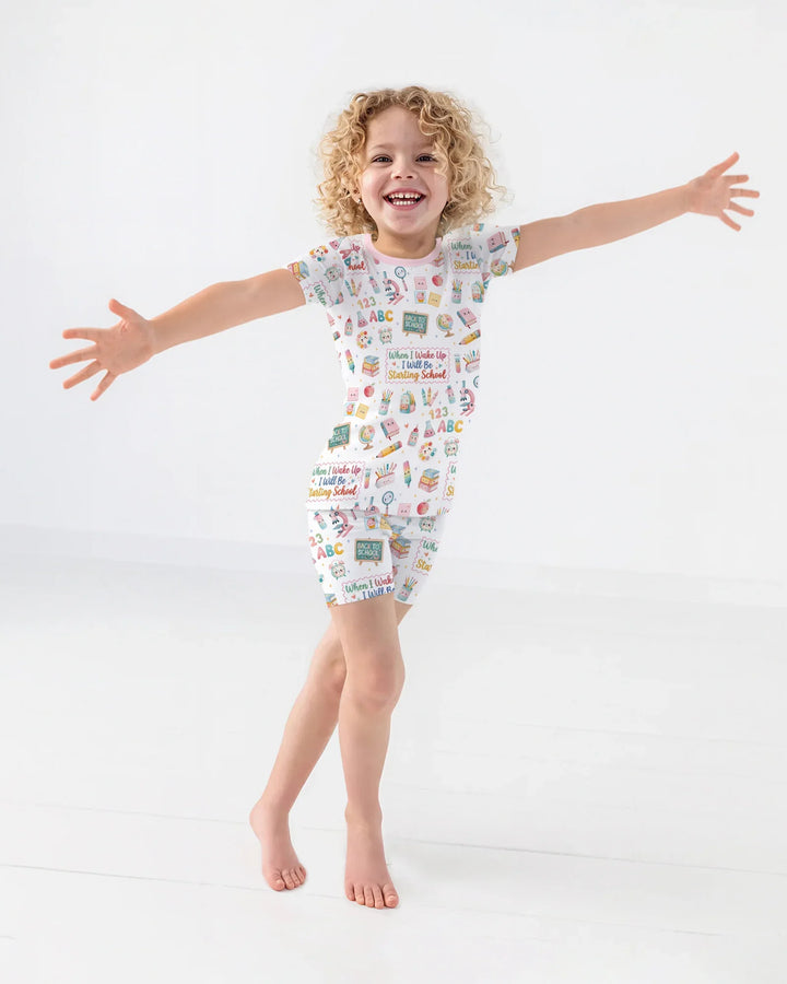 When I Wake Up I Will Be Starting School Bamboo Two Piece Short Sleeve Shorts Pajama Set