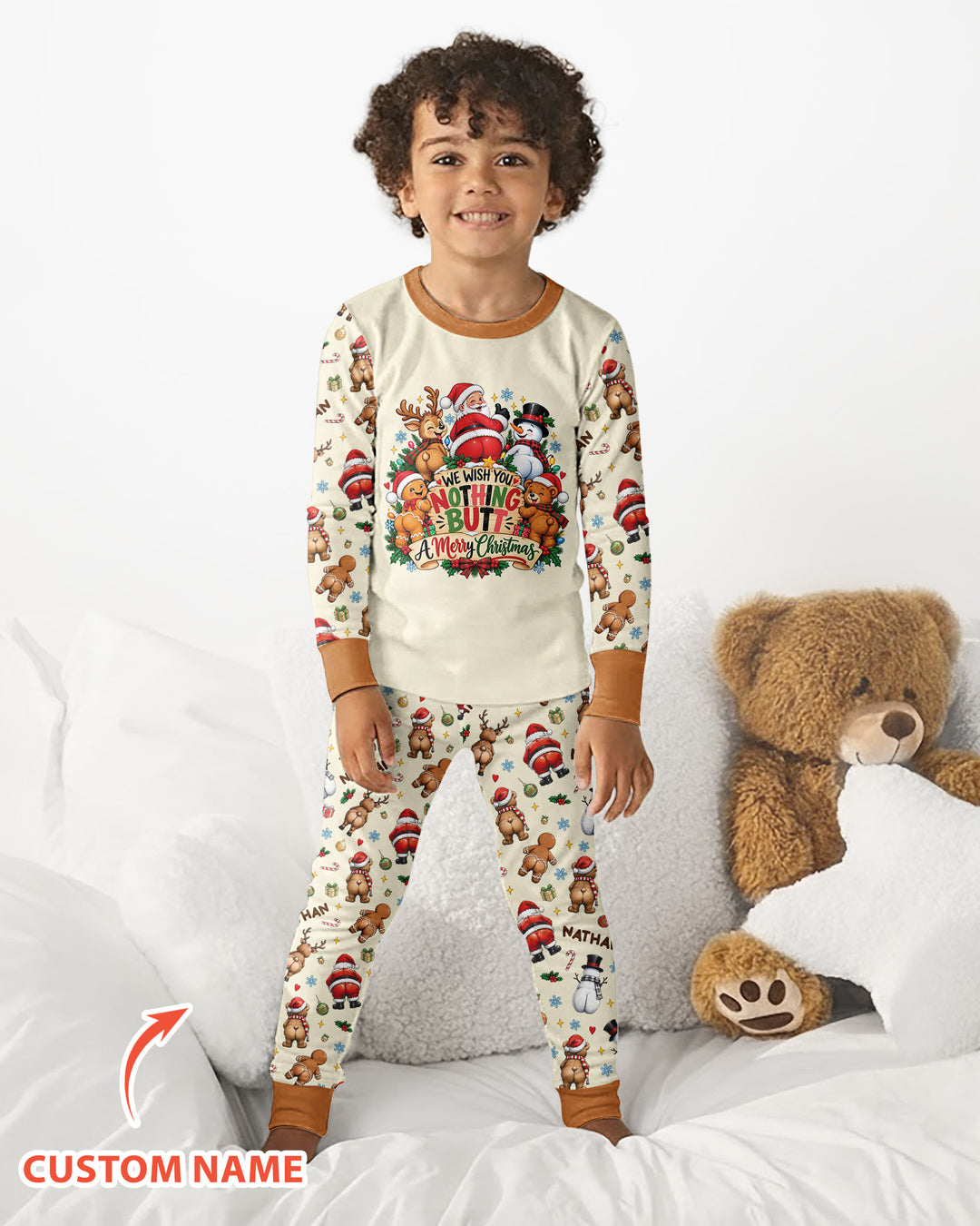 We Wish You Nothing But A Merry Christmas Custom Name Bamboo Two Piece Long Sleeve Pajama Set