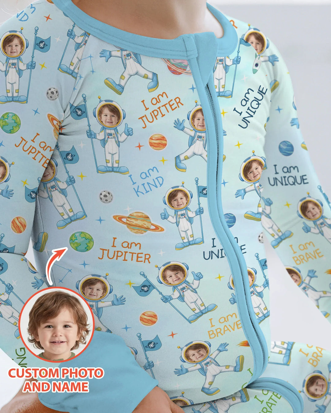 Custom Photo Kid Affirmations I Am Kind Astronaut Bamboo Convertible Zippy