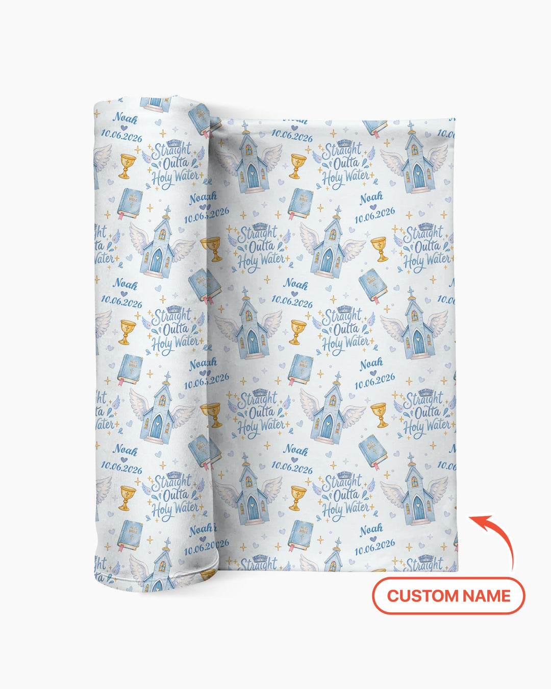 Custom Name Baptism Christening Straight Outta Holy Water Swaddle Blanket