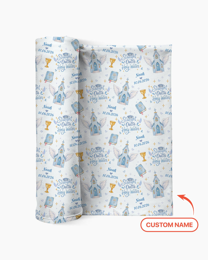Custom Name Baptism Christening Straight Outta Holy Water Swaddle Blanket