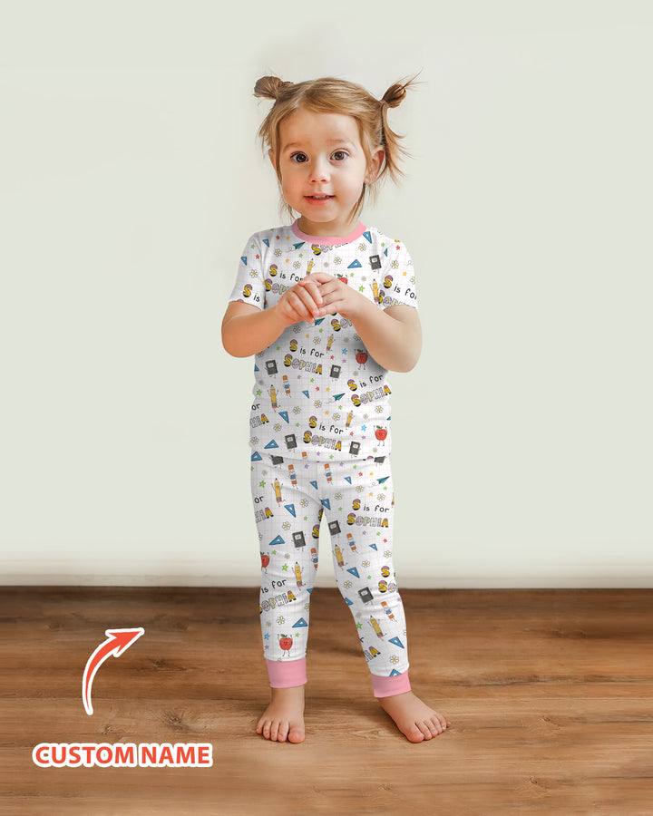 Personalized Back To School Bamboo Two Piece Short Sleeve Pajama Set