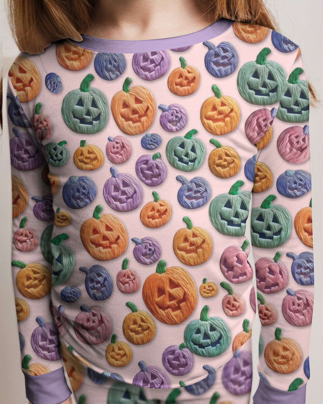 Happy Halloween Pastel Jack O Lanterns Bamboo Two Piece Long Sleeve Pajama Set