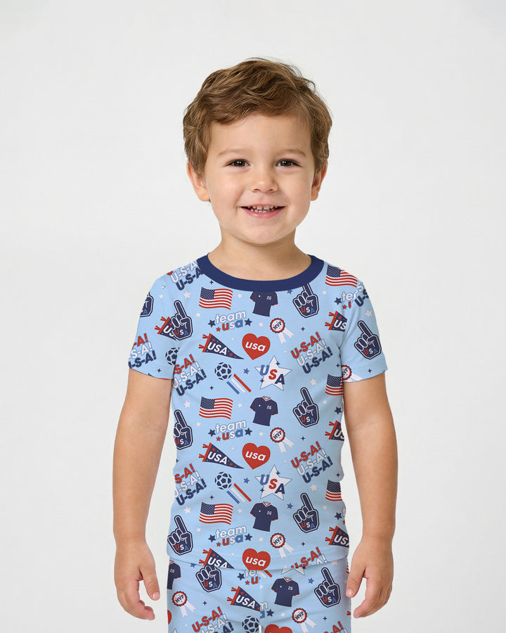 Soccer Party Team USA Bamboo Two Piece Short Sleeve Pajama Set