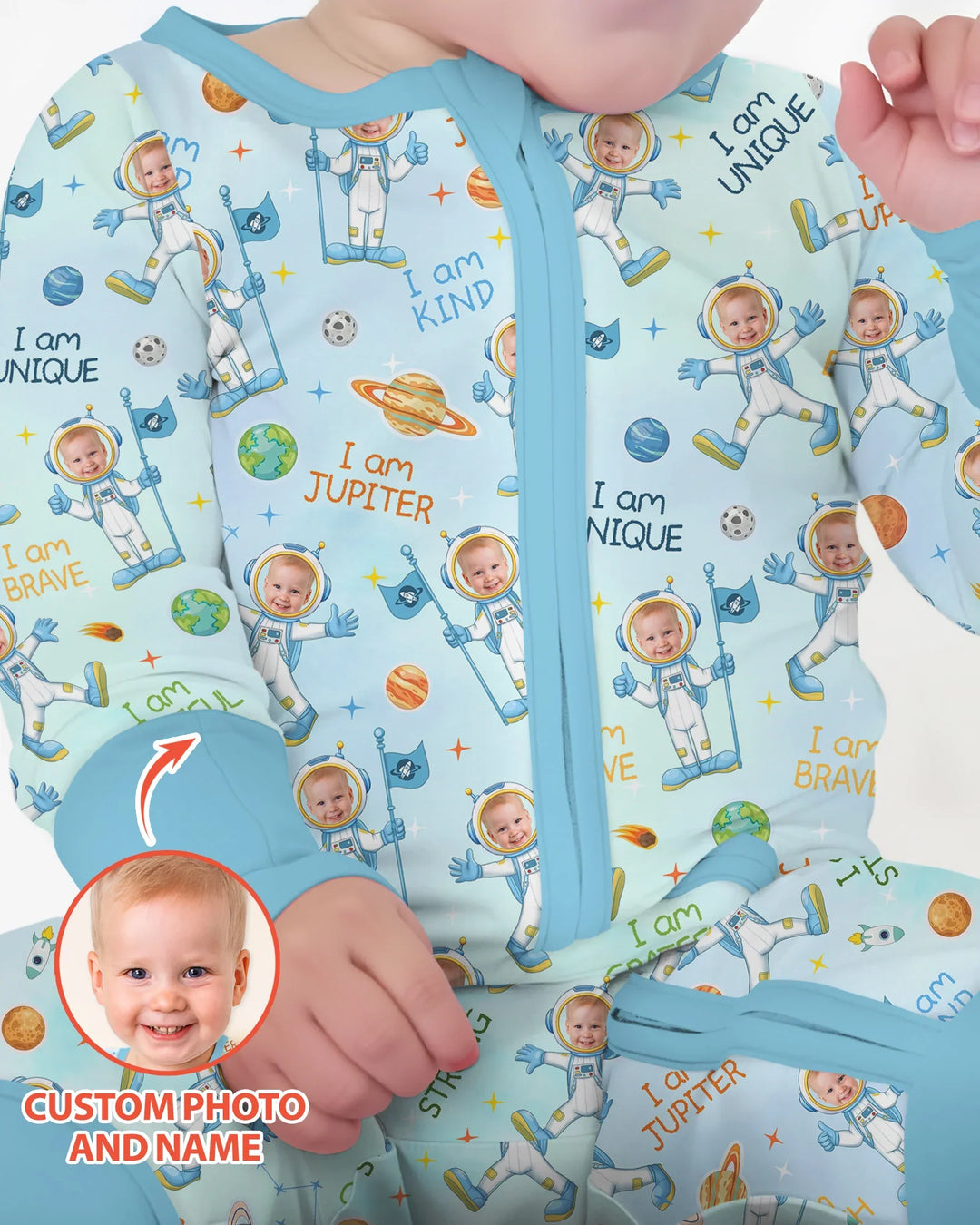 Custom Photo Kid Affirmations I Am Kind Astronaut Bamboo Convertible Zippy