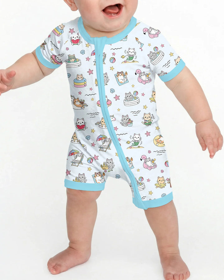 Kawaii Cats Summer Vacation Bamboo Shorty Zippy