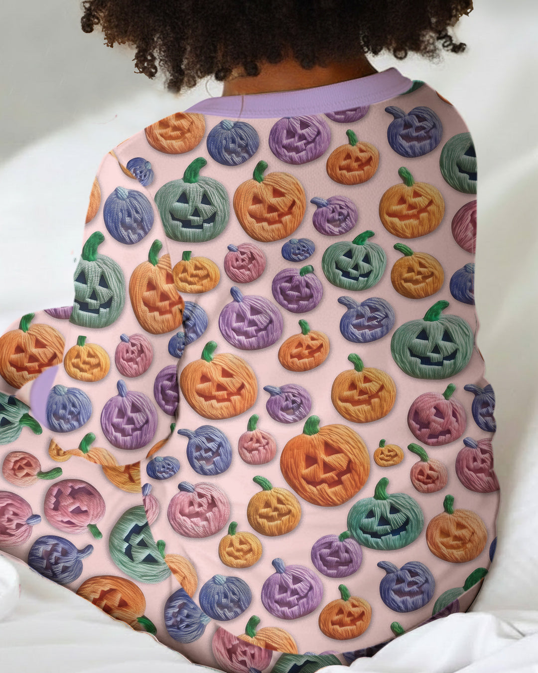 Happy Halloween Pastel Jack O Lanterns Bamboo Two Piece Long Sleeve Pajama Set