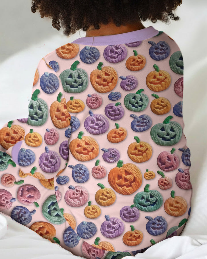 Happy Halloween Pastel Jack O Lanterns Bamboo Two Piece Long Sleeve Pajama Set