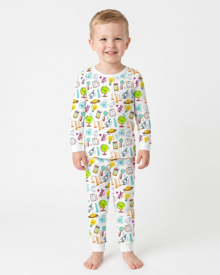 Tiny Scientist Explores The World Bamboo Two Piece Long Sleeve Pajama Set