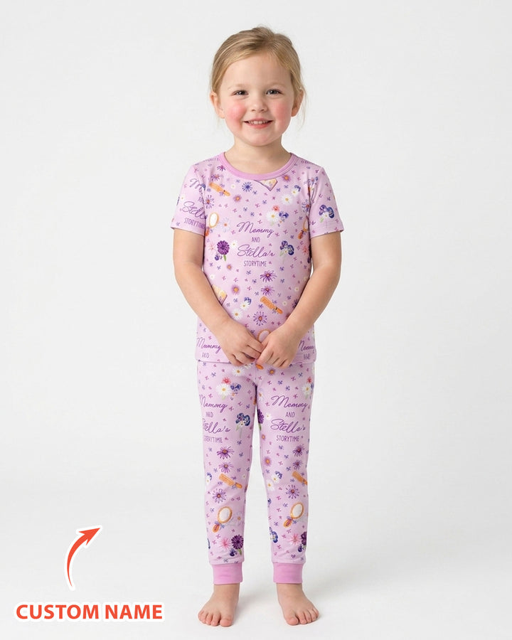Mommy Daddy And Me Bedtime Story Family Matching Bamboo Two Piece Short Sleeve Pajama Set