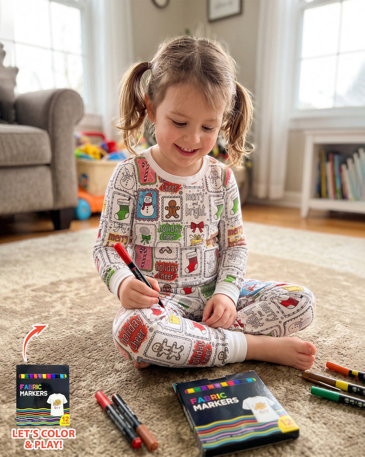 Merry Christmas Colorable  Bamboo Two Piece Long Sleeve Pajama Set