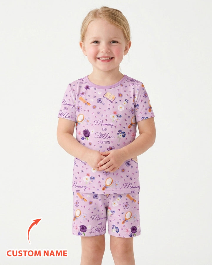 Mommy Daddy And Me Bedtime Story Family Matching Bamboo Two Piece Short Sleeve Shorts Pajama Set